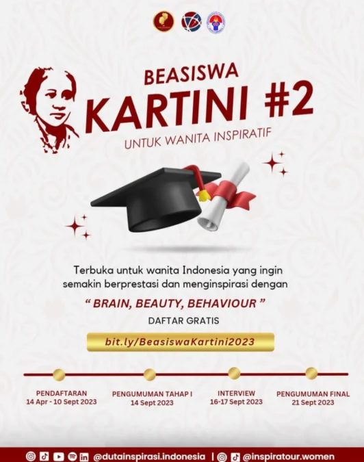 Beasiswa Kartini 2023 Telah Dibuka! Wajib Daftar Wahai Perempuan Indonesia!. Foto: dutainspirasi.indonesia