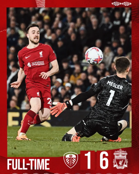 Poster Kemenangan Liverpool pada Pertandingan Liverpool vs Leeds. Foto: twitter.com/LFC