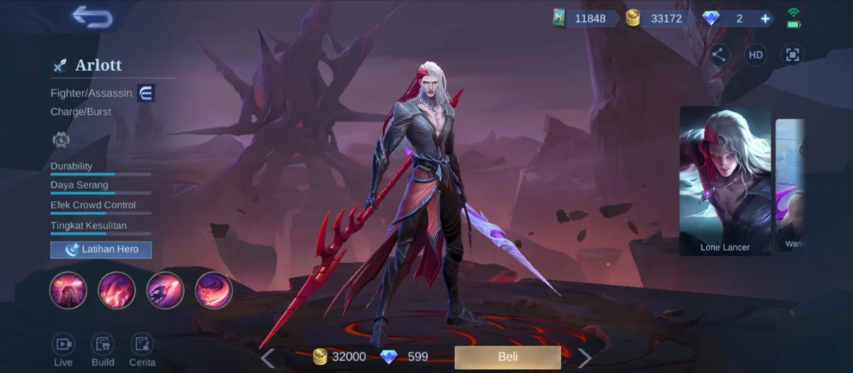 Potret Hero Arlott Hero Mobile Legends Tersakit. Foto: Indah Tri Sutono/rakcer.id