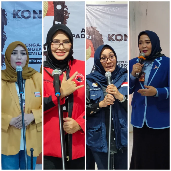 SRIKANDI POLITIK KOTA CIREBON. Dari kiri ke kanan, Ketua DPC Hanura Een Rusmiyati, Ketua DPC PDIP Fitria Pamungkaswati, Ketua DPD Nasdem Eti Herawati dan Ketua DPC Demokrat Kota Cirebon Dian Novitasari.