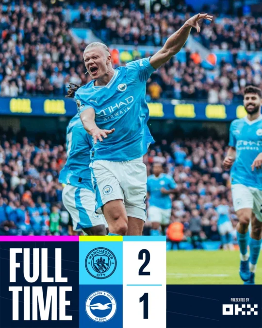 Hasil Manchester City vs Brighton Hove Albion