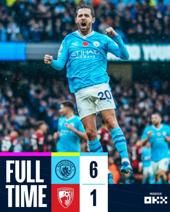 Hasil Manchester City vs Bournemouth