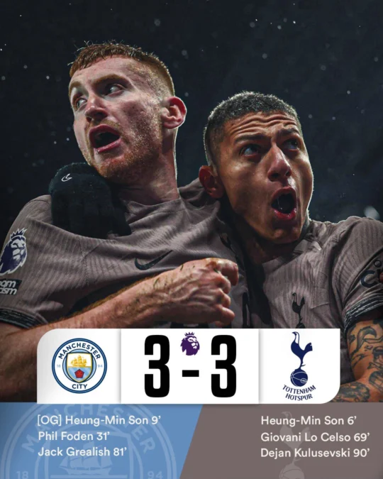 Hasil Manchester City vs Tottenham Hotspur