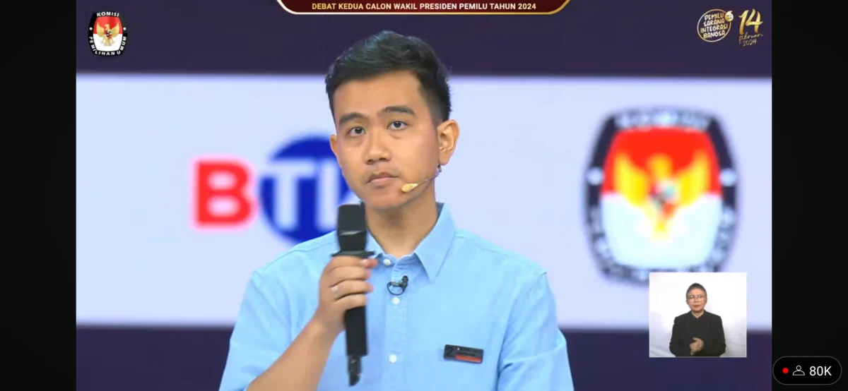 Cawapres Nomor Urut 2 Gibran Rakabuming Raka di Debat Cawapres 2024.