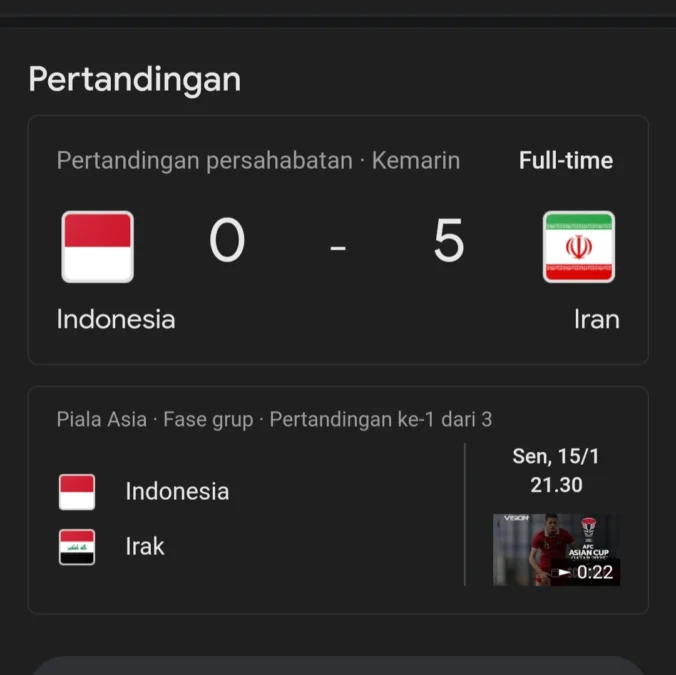 Hasil Laga Uji Coba Indonesia vs Iran