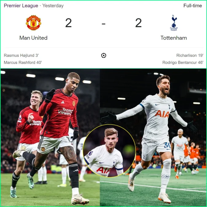 Hasil Liga Inggris 2023/2024 Manchester United vs Tottenham