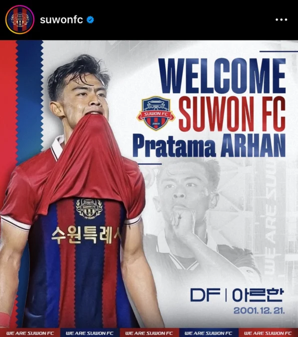 pratama arhan gabung suwon fc