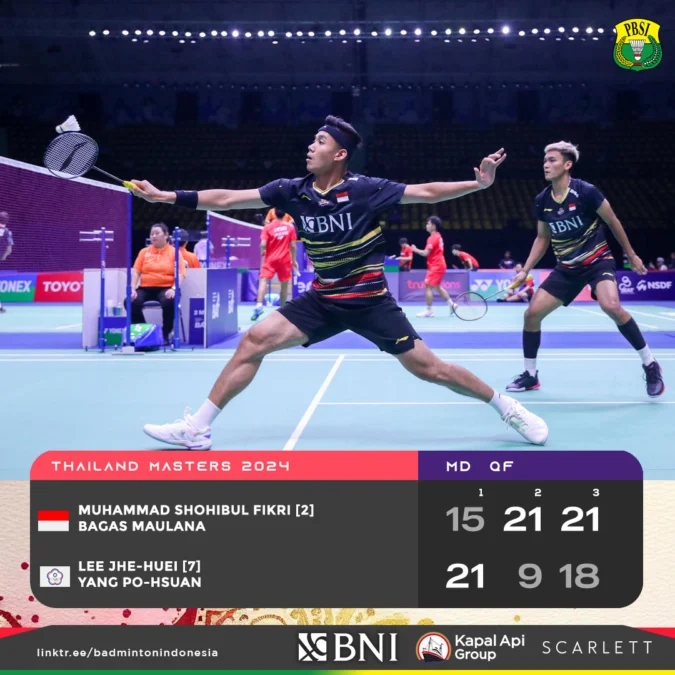 Hasil Ganda Putra Indonesia Bagas/Fikri di Thailand Masters 2024